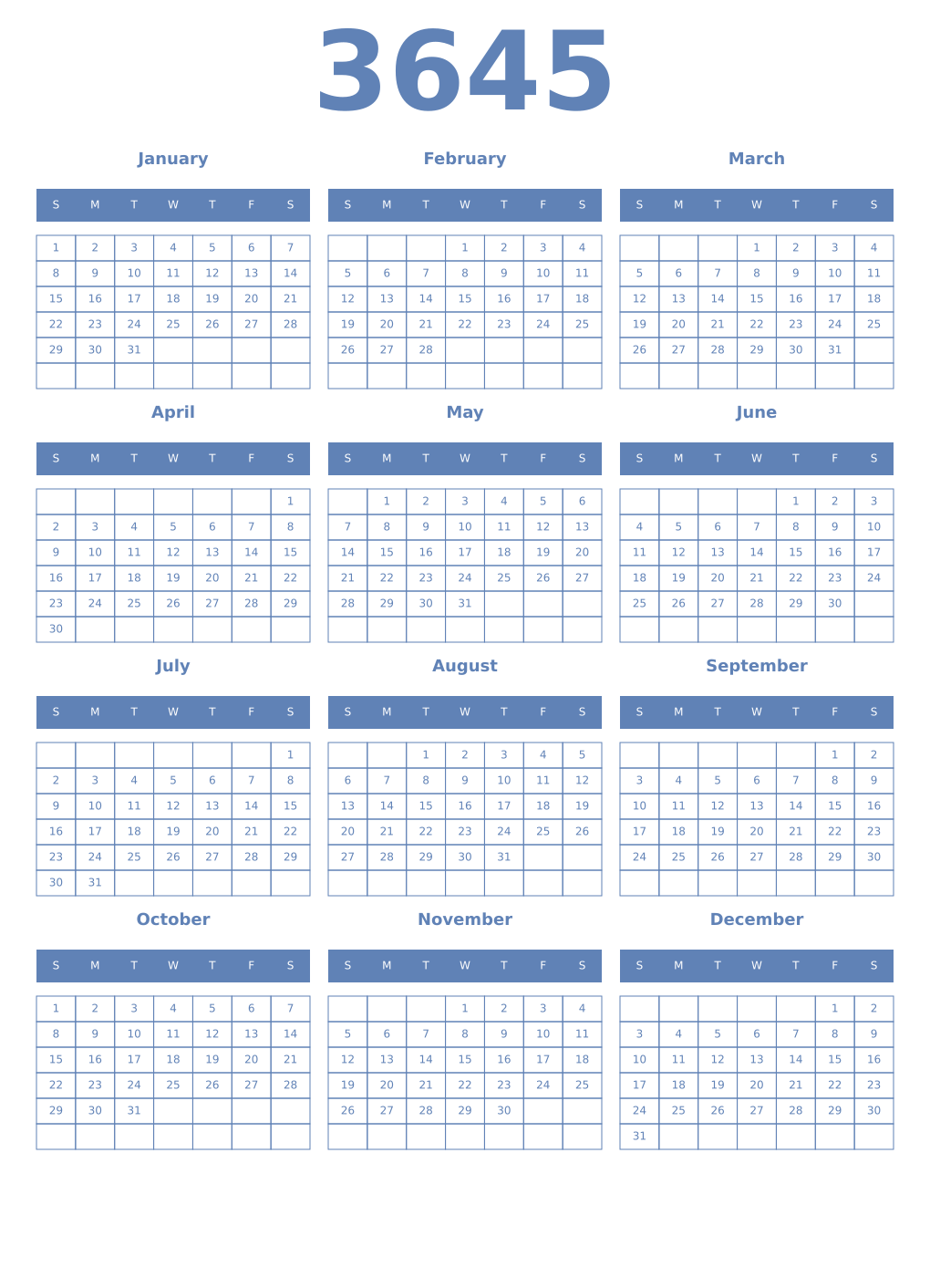 Printable 3645 Year Calendars glaucous