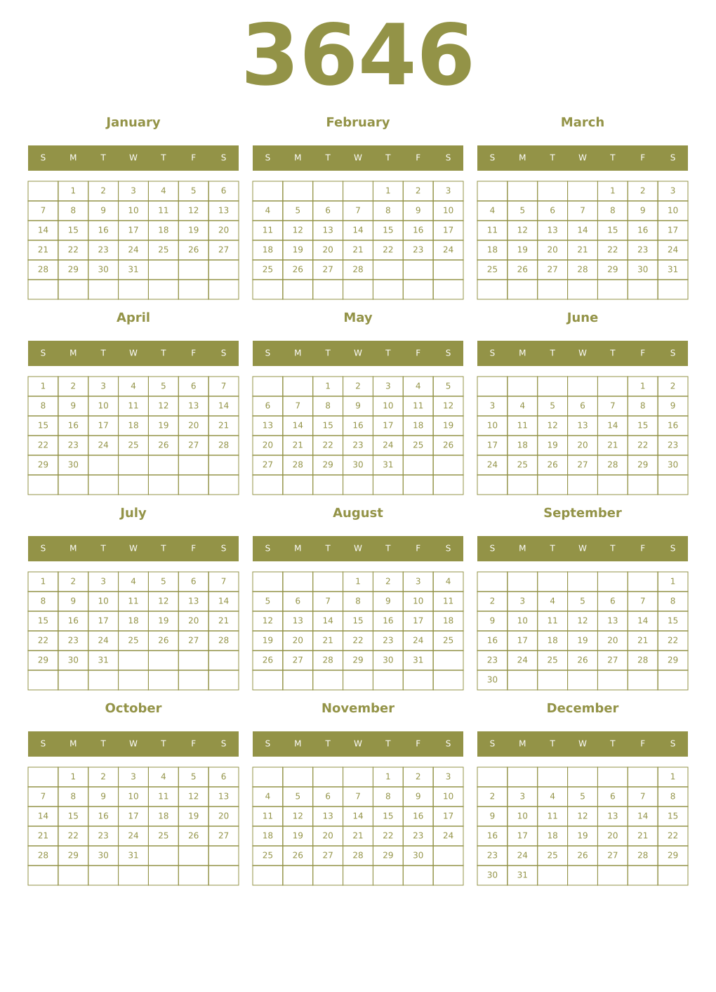 Printable 3646 Year Calendars eburnean