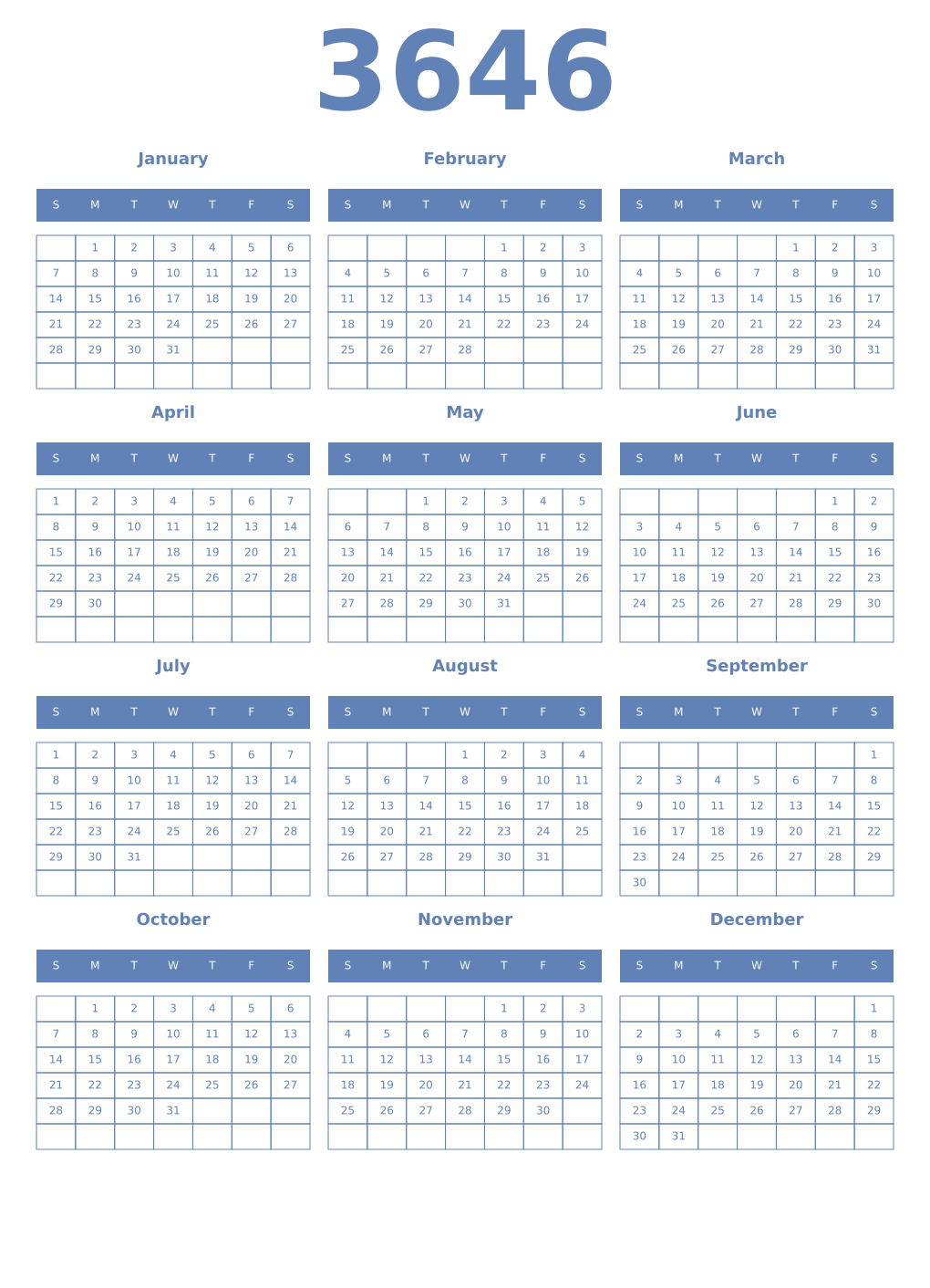 Printable 3646 Year Calendars glaucous