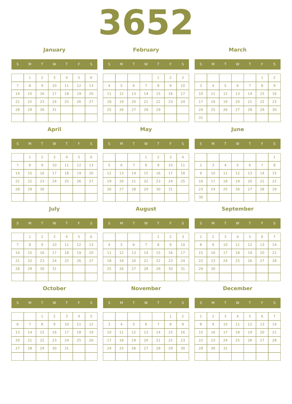 Printable 3652 Year Calendars eburnean