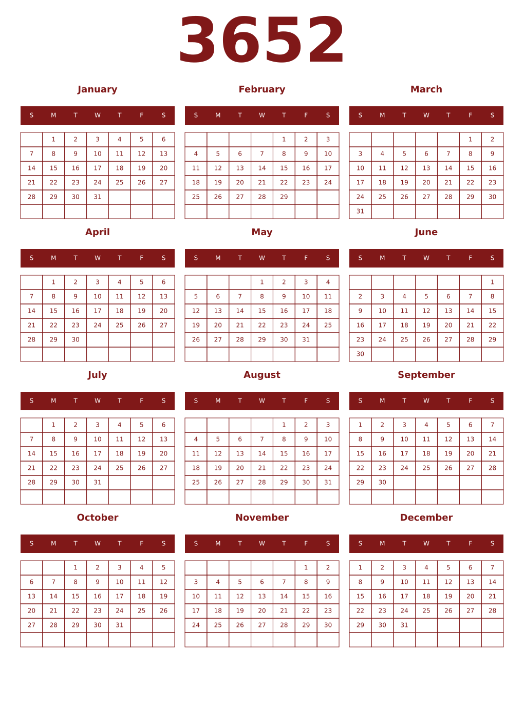 Printable 3652 Year Calendars falu