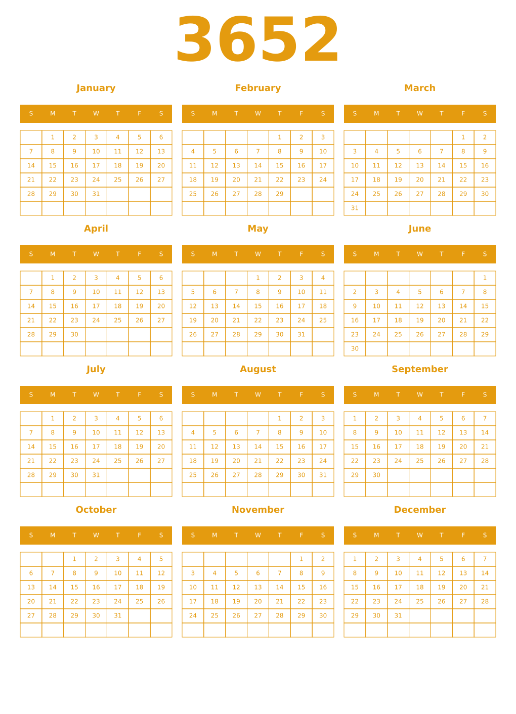 Printable 3652 Year Calendars gamboge