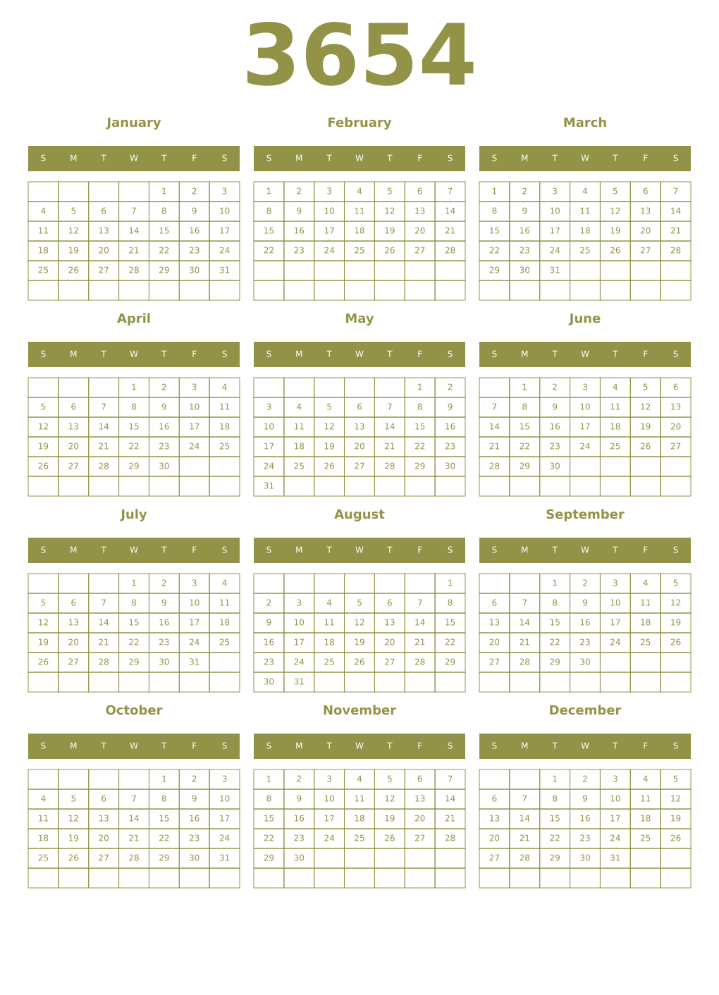 Printable 3654 Year Calendars eburnean