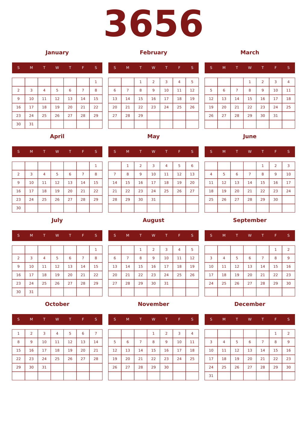 Printable 3656 Year Calendars falu