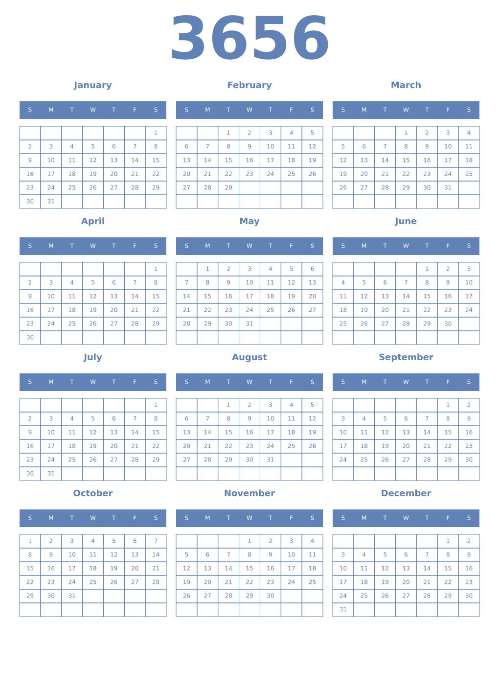 Printable 3656 Year Calendars glaucous