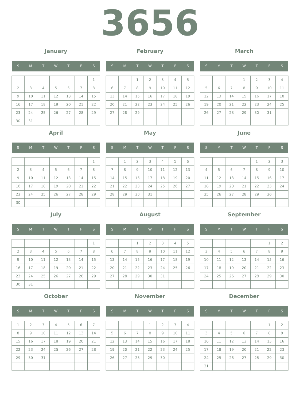 Printable 3656 Year Calendars xanadu