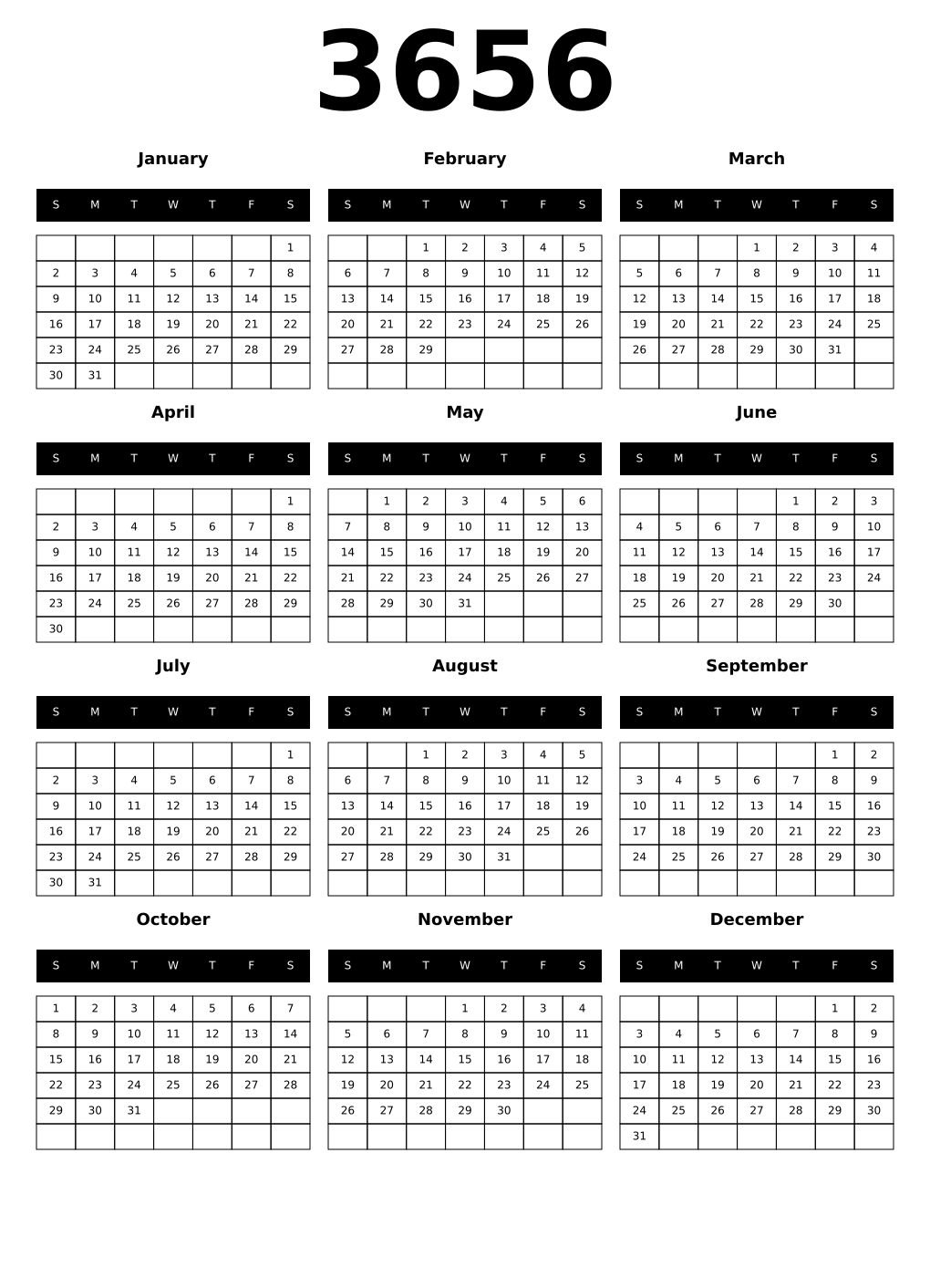 Printable 3656 Calendars