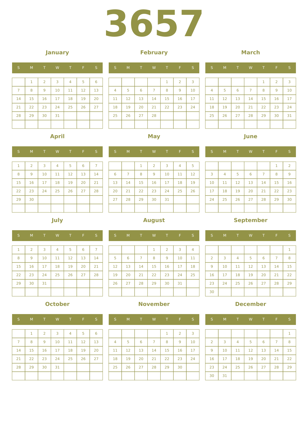 Printable 3657 Year Calendars eburnean