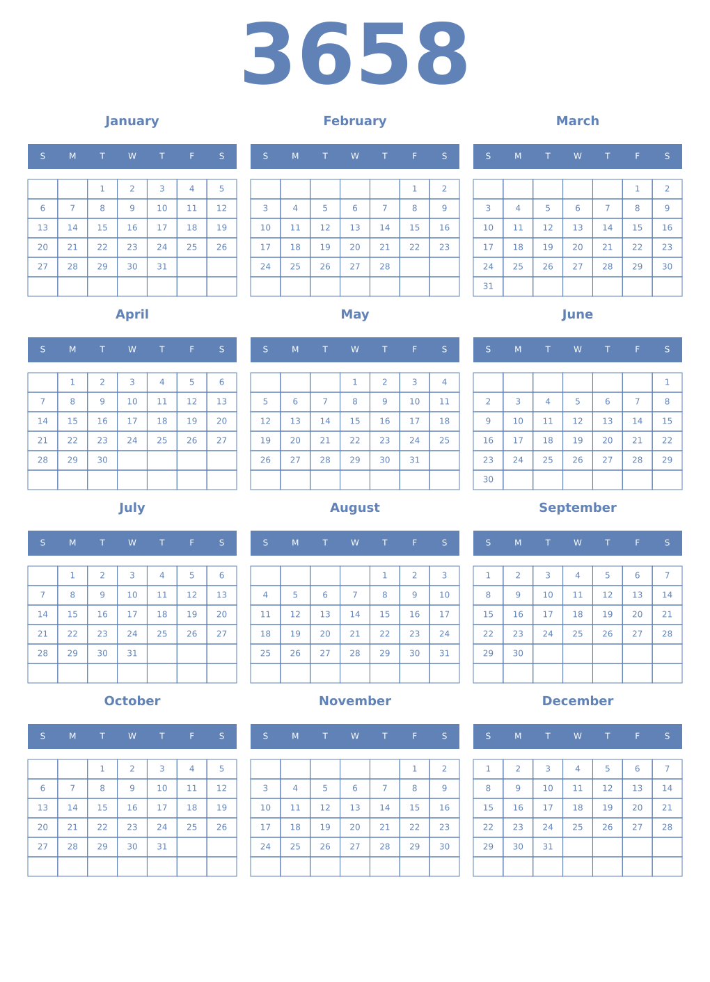 Printable 3658 Year Calendars glaucous