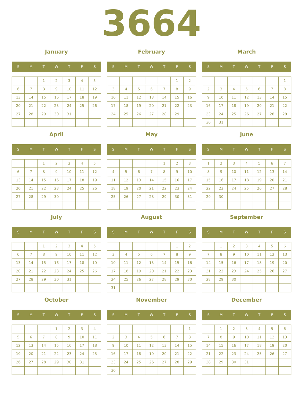 Printable 3664 Year Calendars eburnean