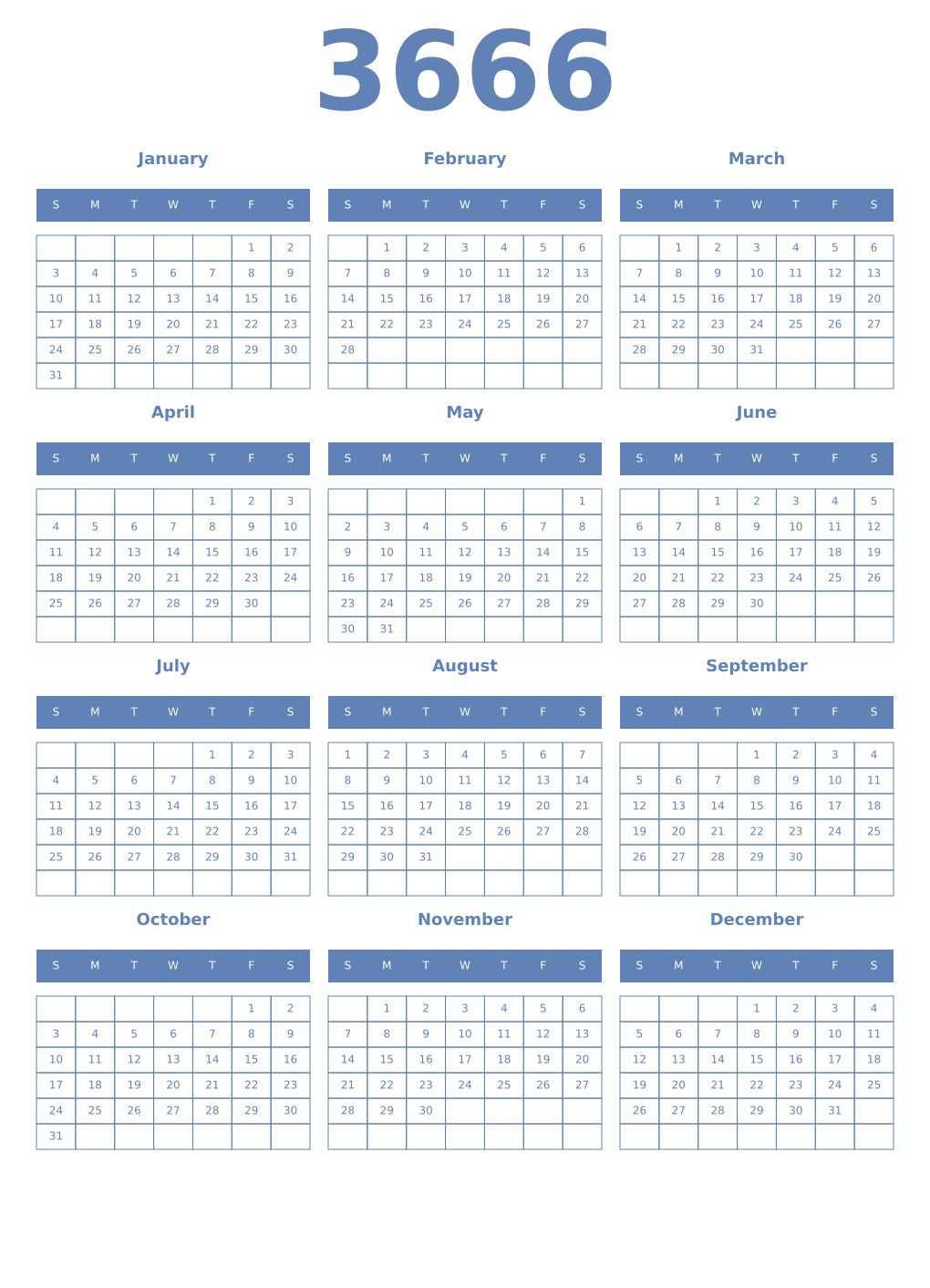 Printable 3666 Year Calendars glaucous