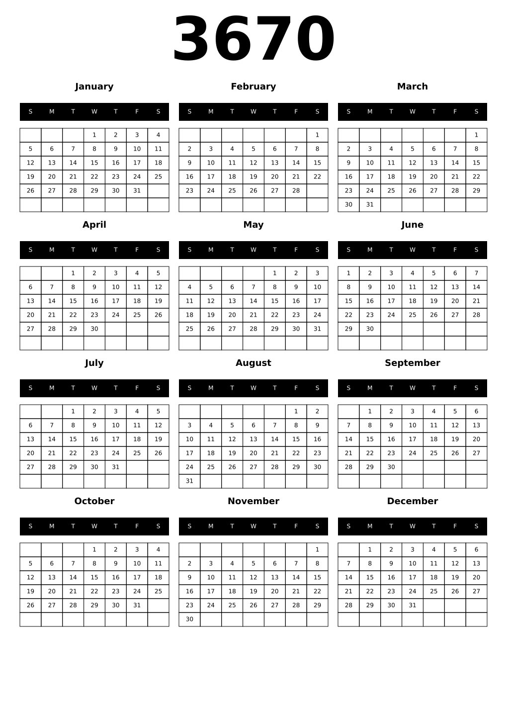 Printable 3670 Calendars