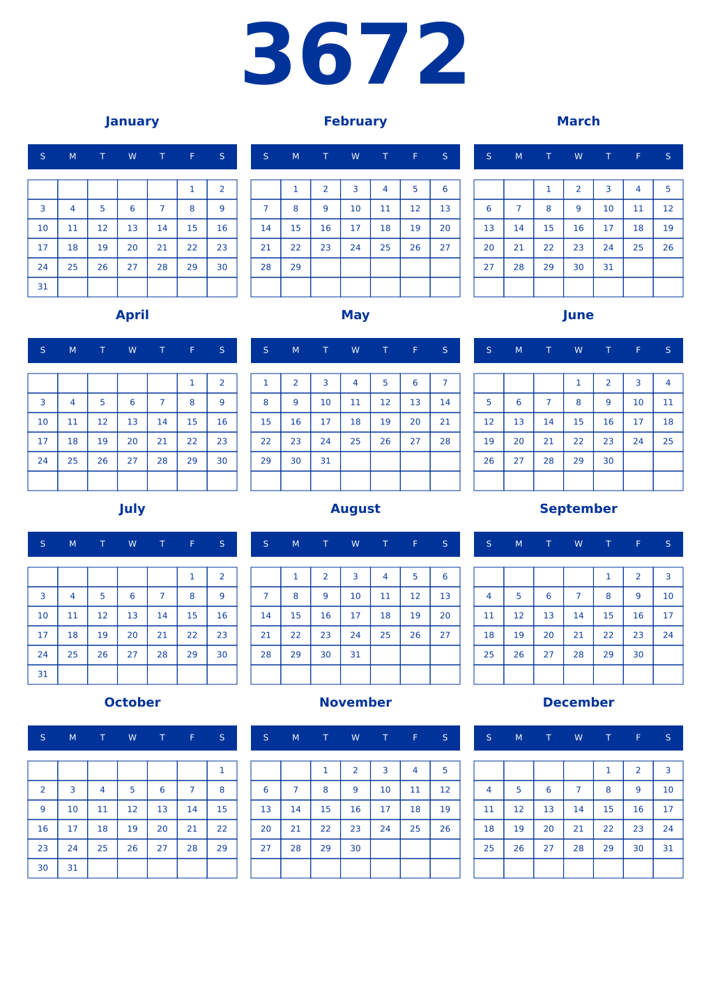 Printable 3672 Year Calendars smalt