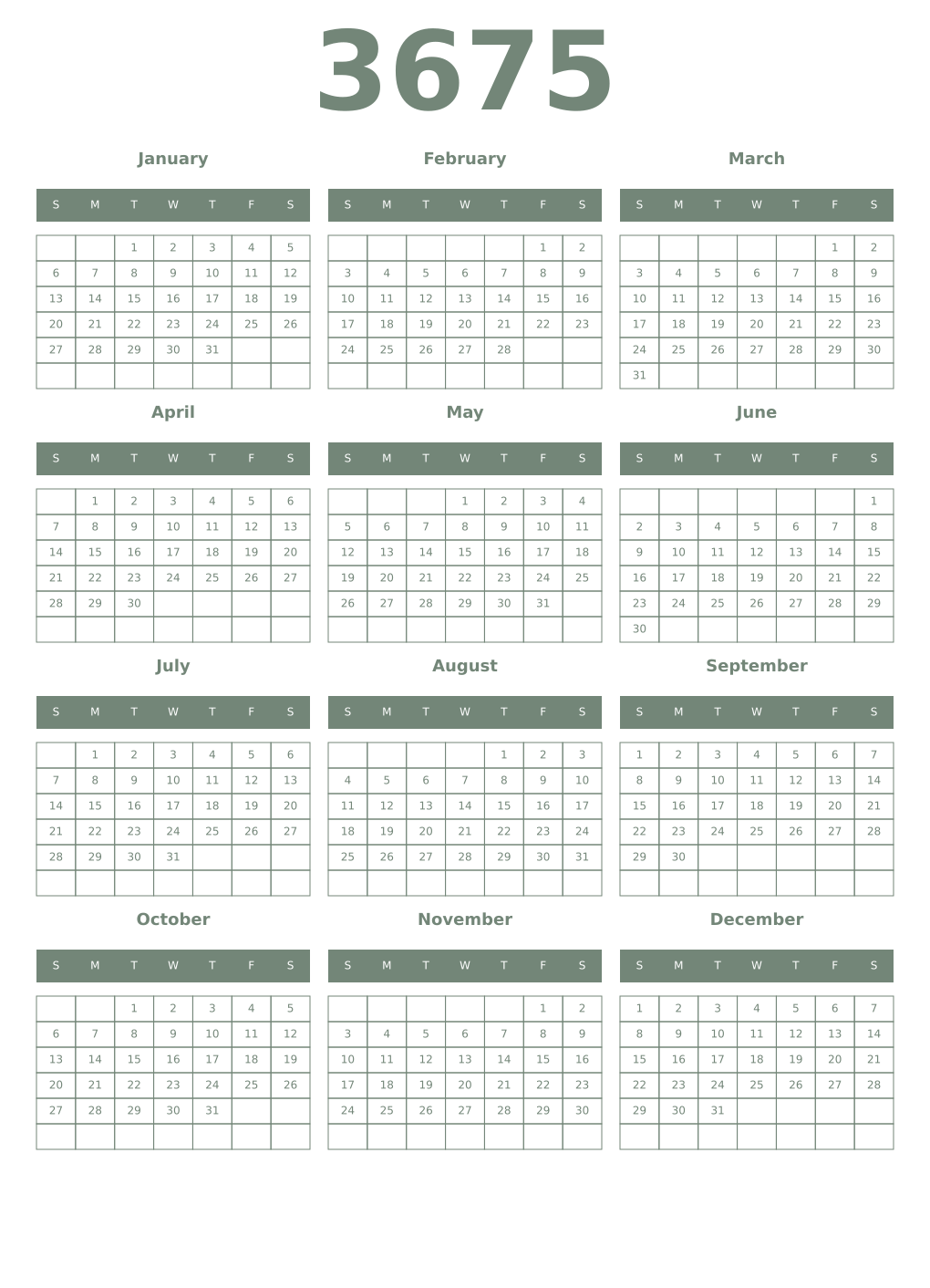 Printable 3675 Year Calendars xanadu