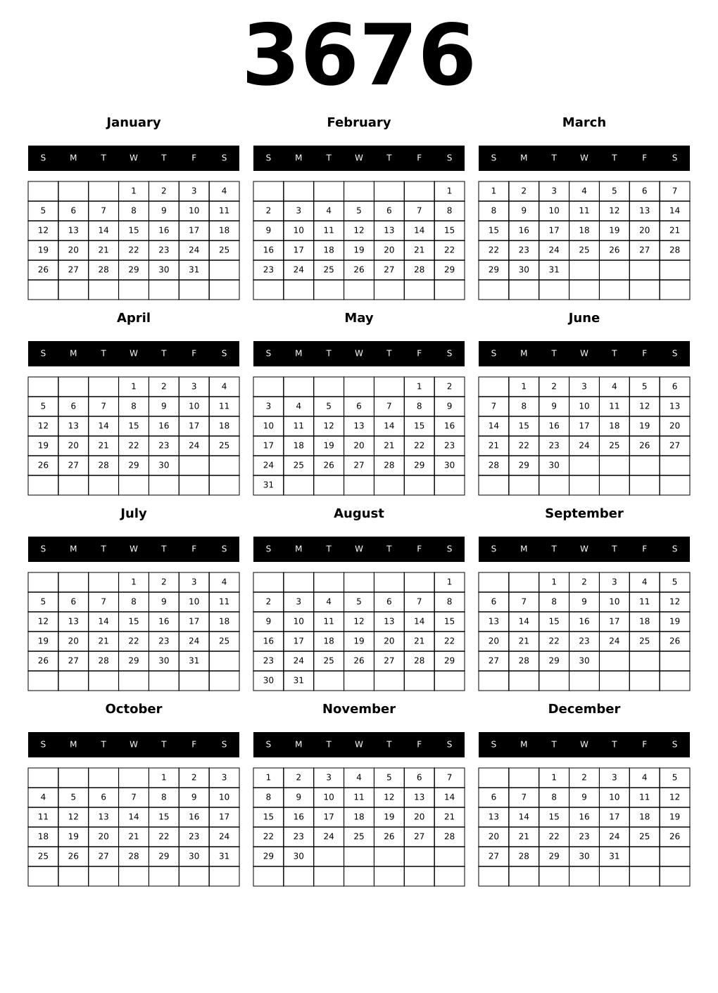 Printable 3676 Calendars