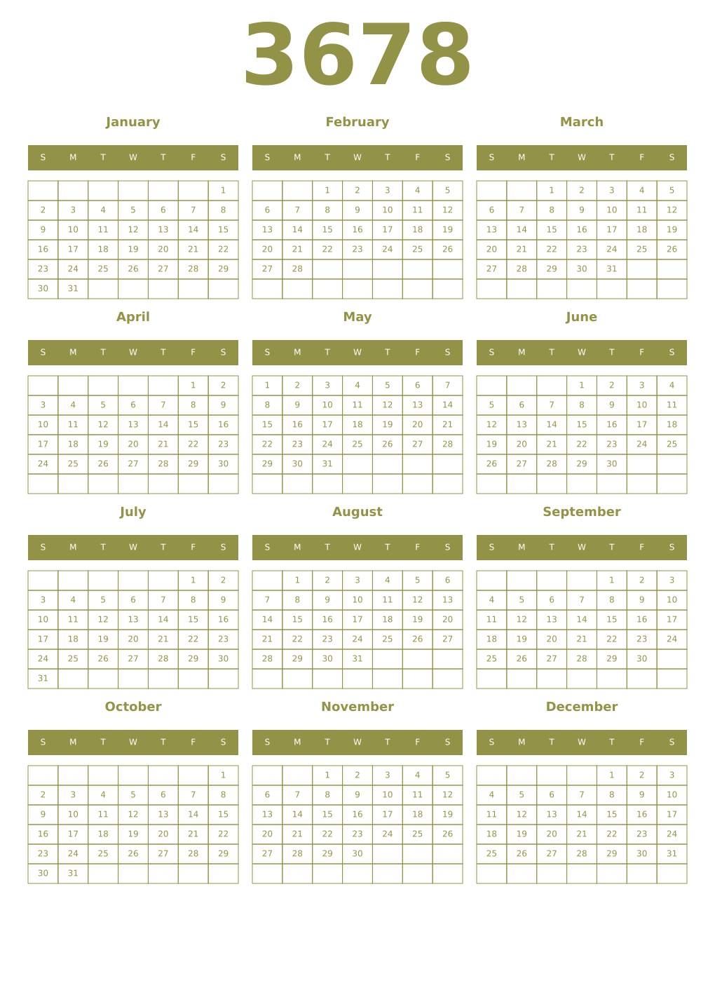 Printable 3678 Year Calendars eburnean