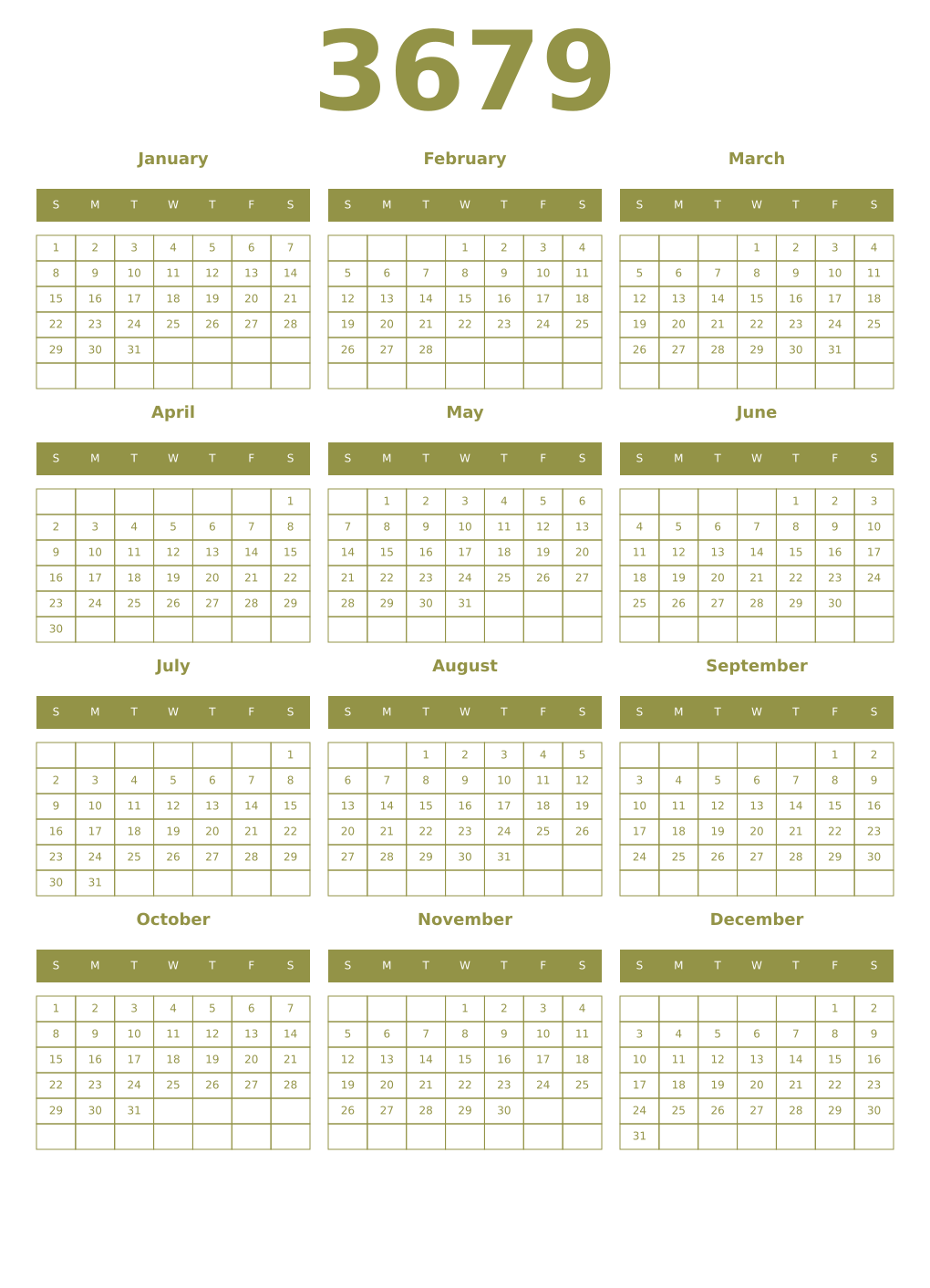 Printable 3679 Year Calendars eburnean