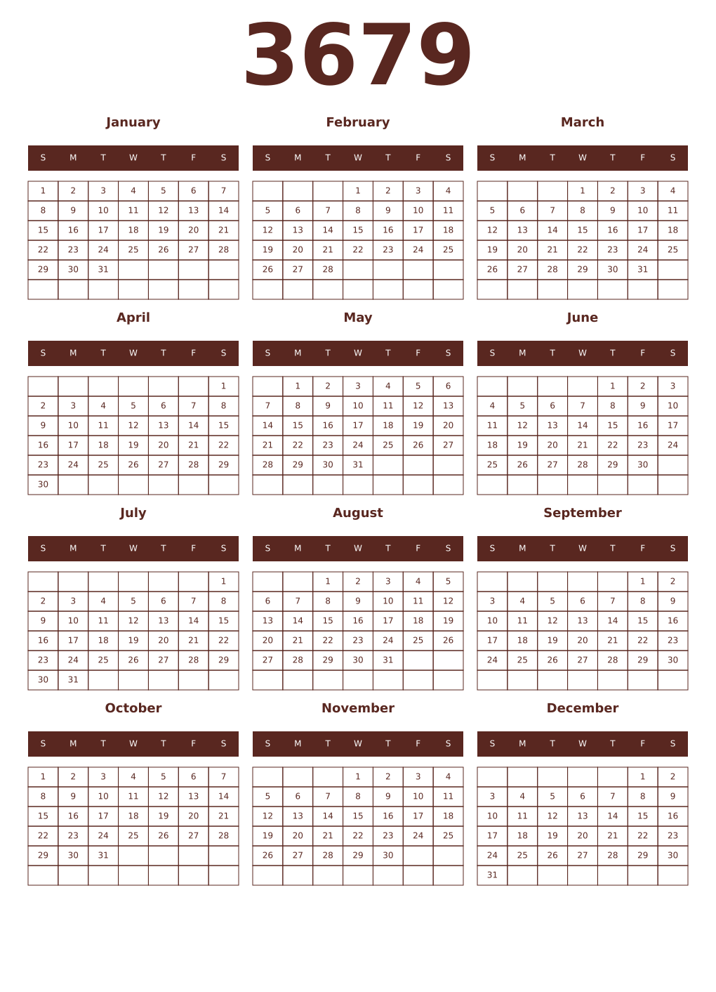 Printable 3679 Year Calendars mortuum