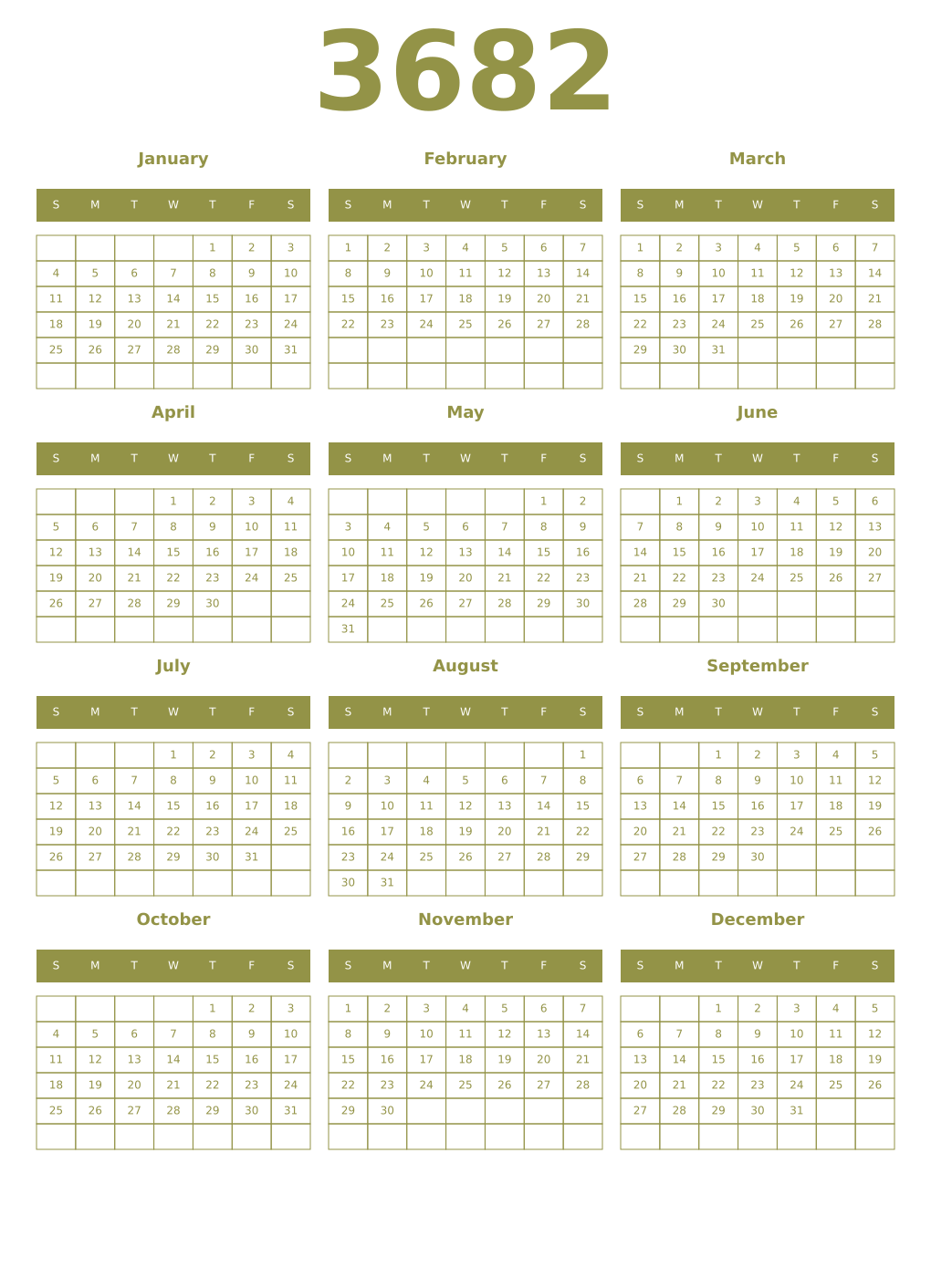 Printable 3682 Year Calendars eburnean