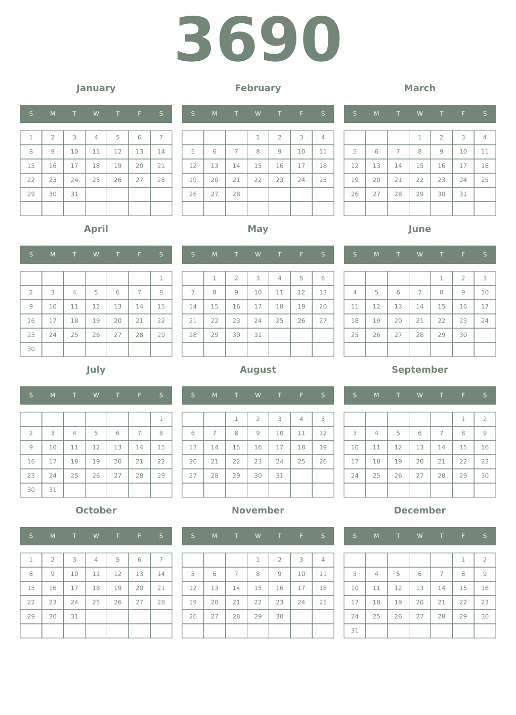 Printable 3690 Year Calendars xanadu