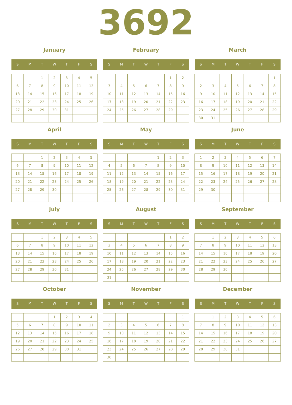 Printable 3692 Year Calendars eburnean