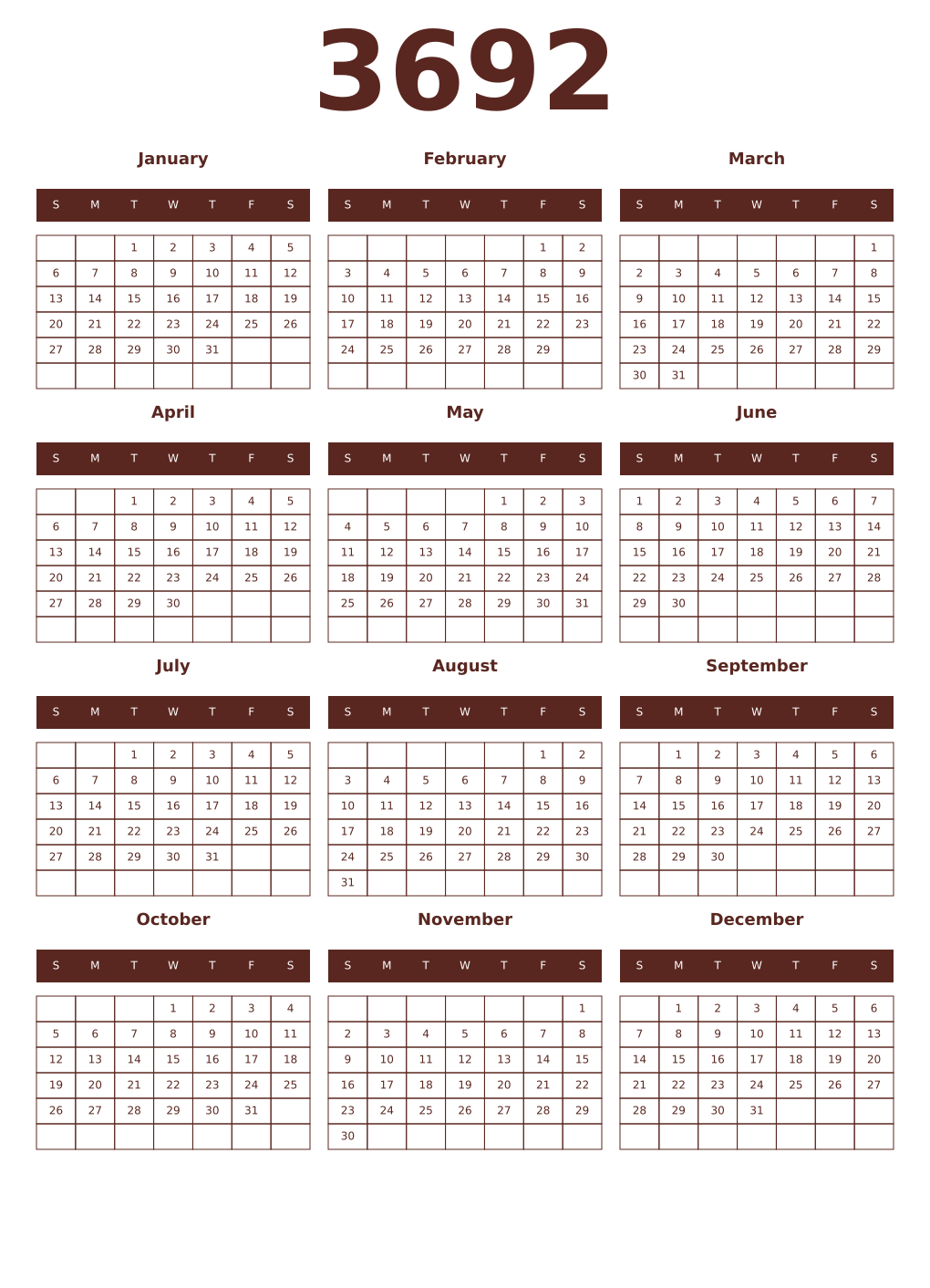 Printable 3692 Year Calendars mortuum