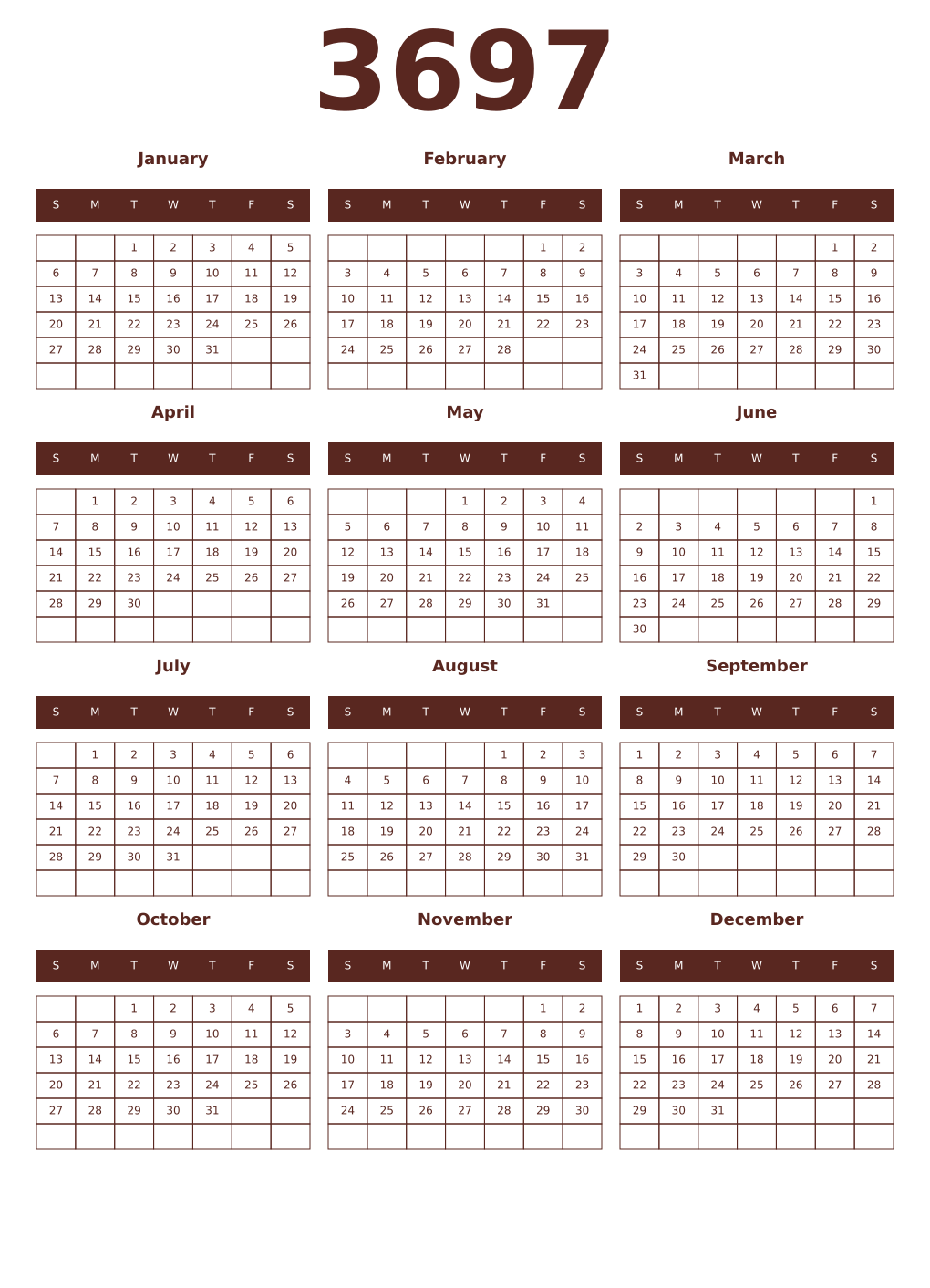 Printable 3697 Year Calendars mortuum