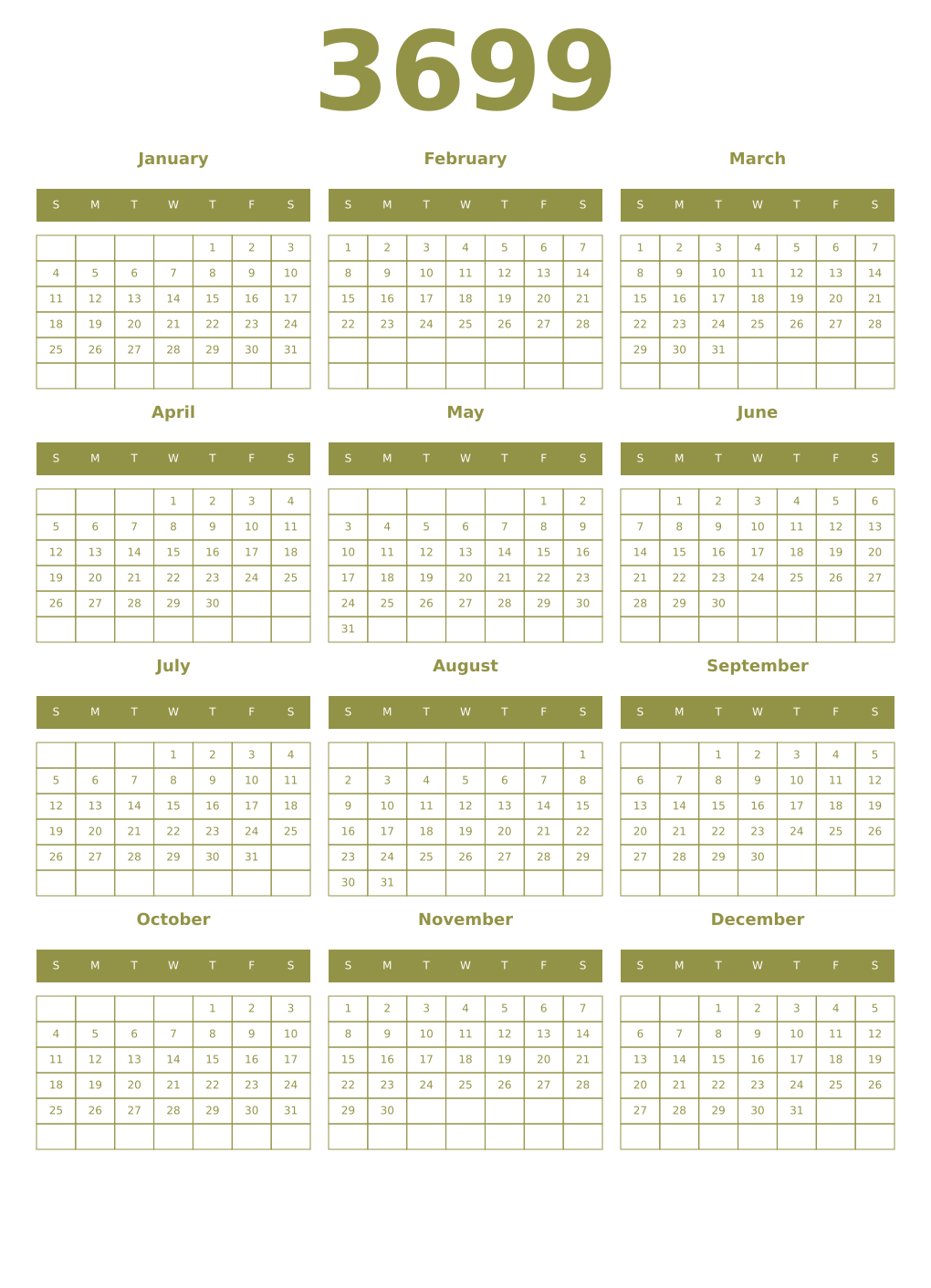 Printable 3699 Year Calendars eburnean