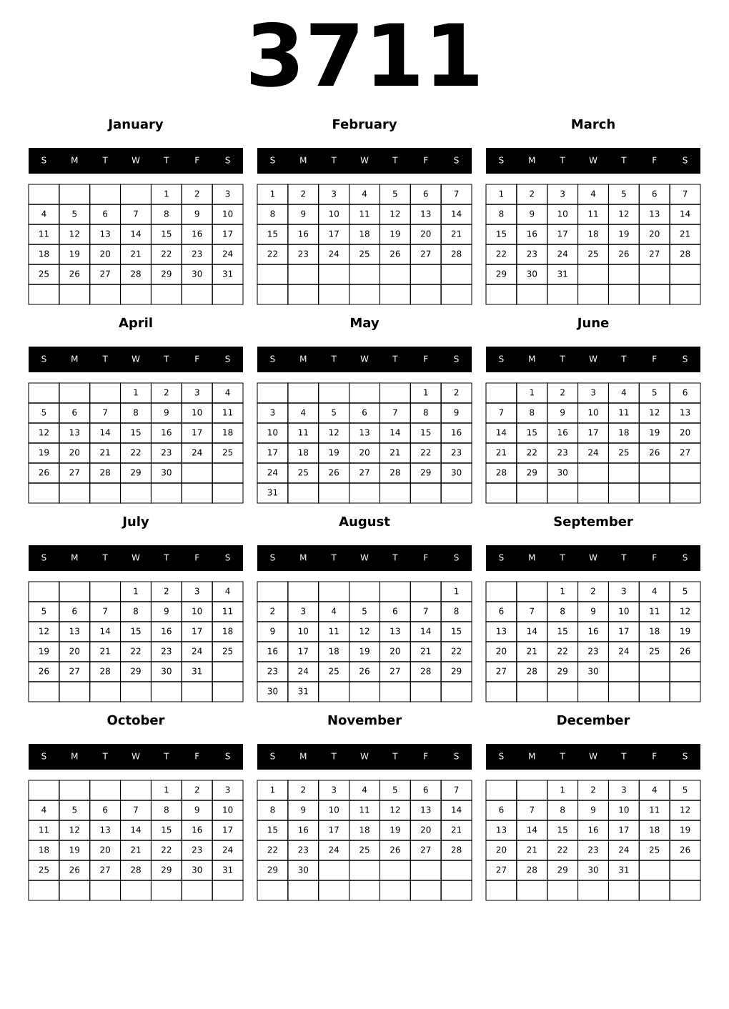 Printable 3711 Calendars