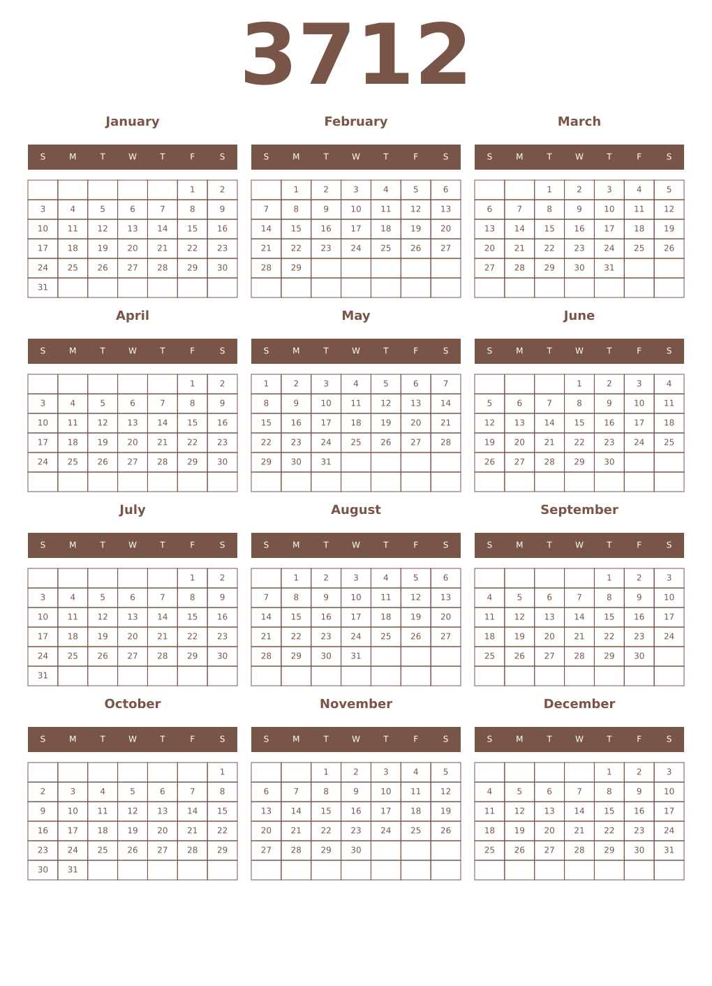 Printable 3712 Year Calendars coffe