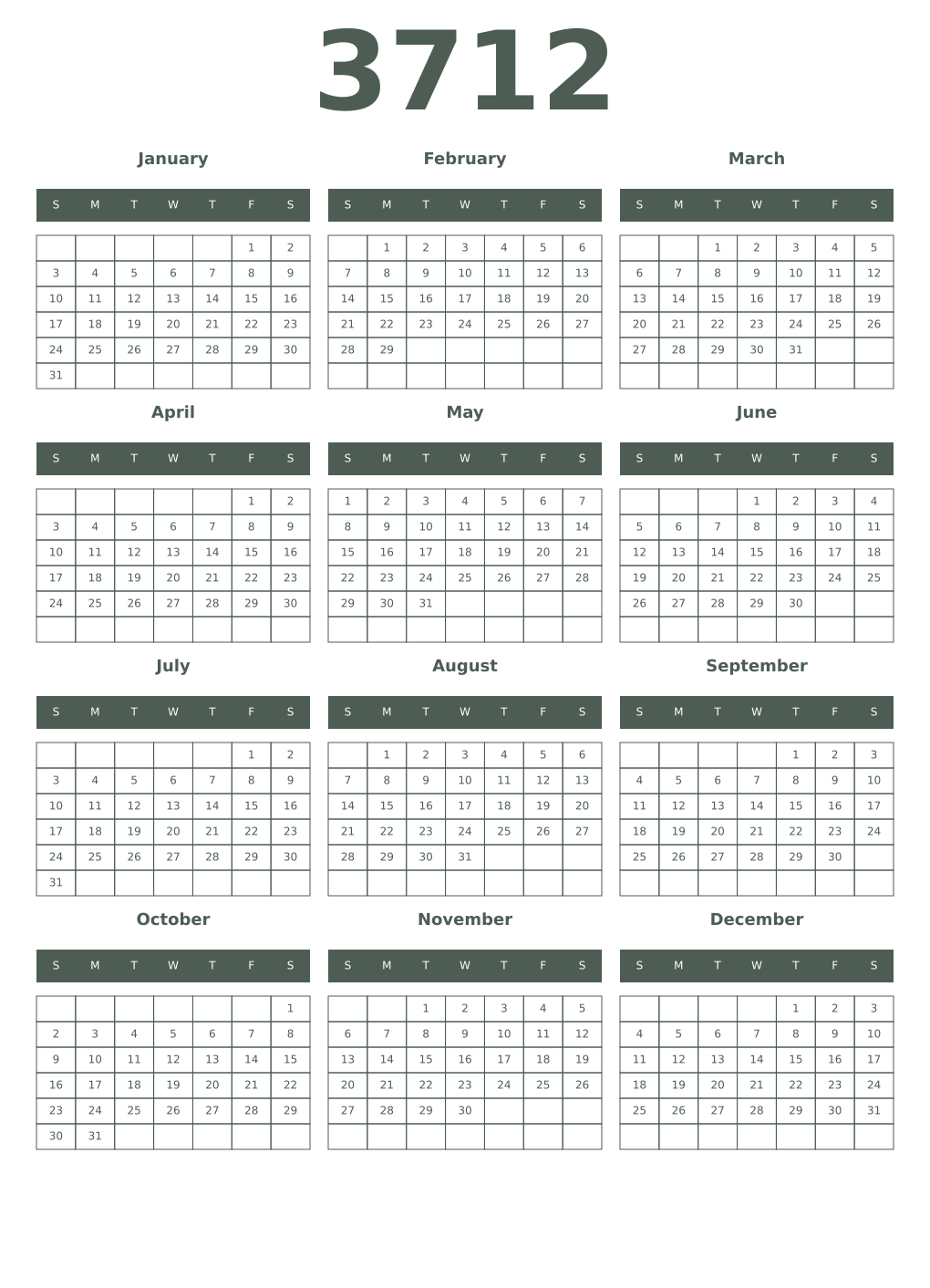 Printable 3712 Year Calendars feldgrau
