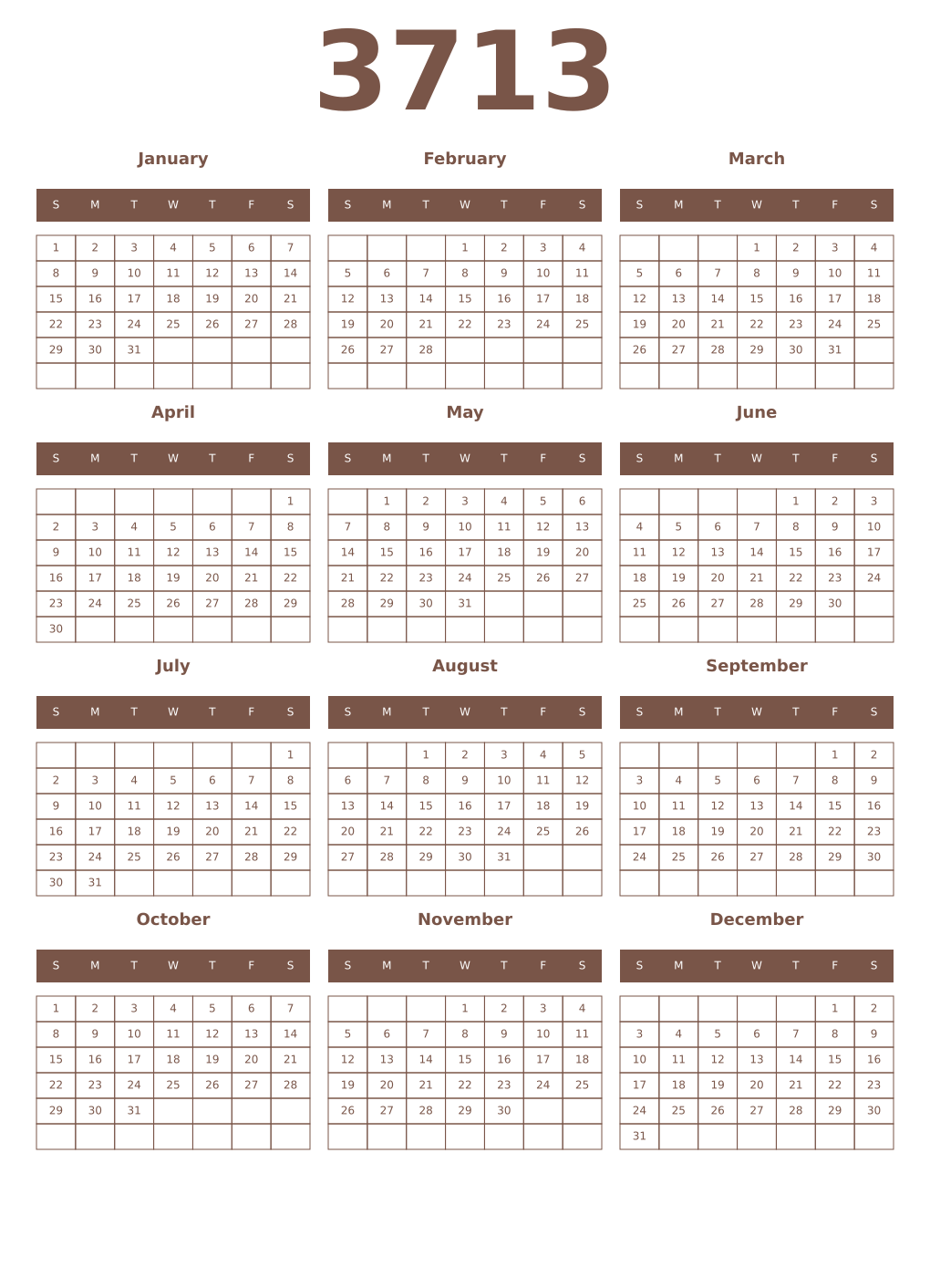 Printable 3713 Year Calendars coffe