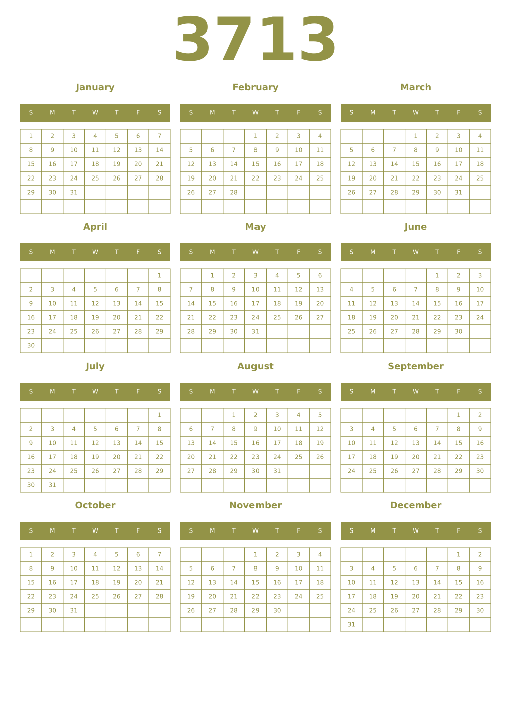Printable 3713 Year Calendars eburnean