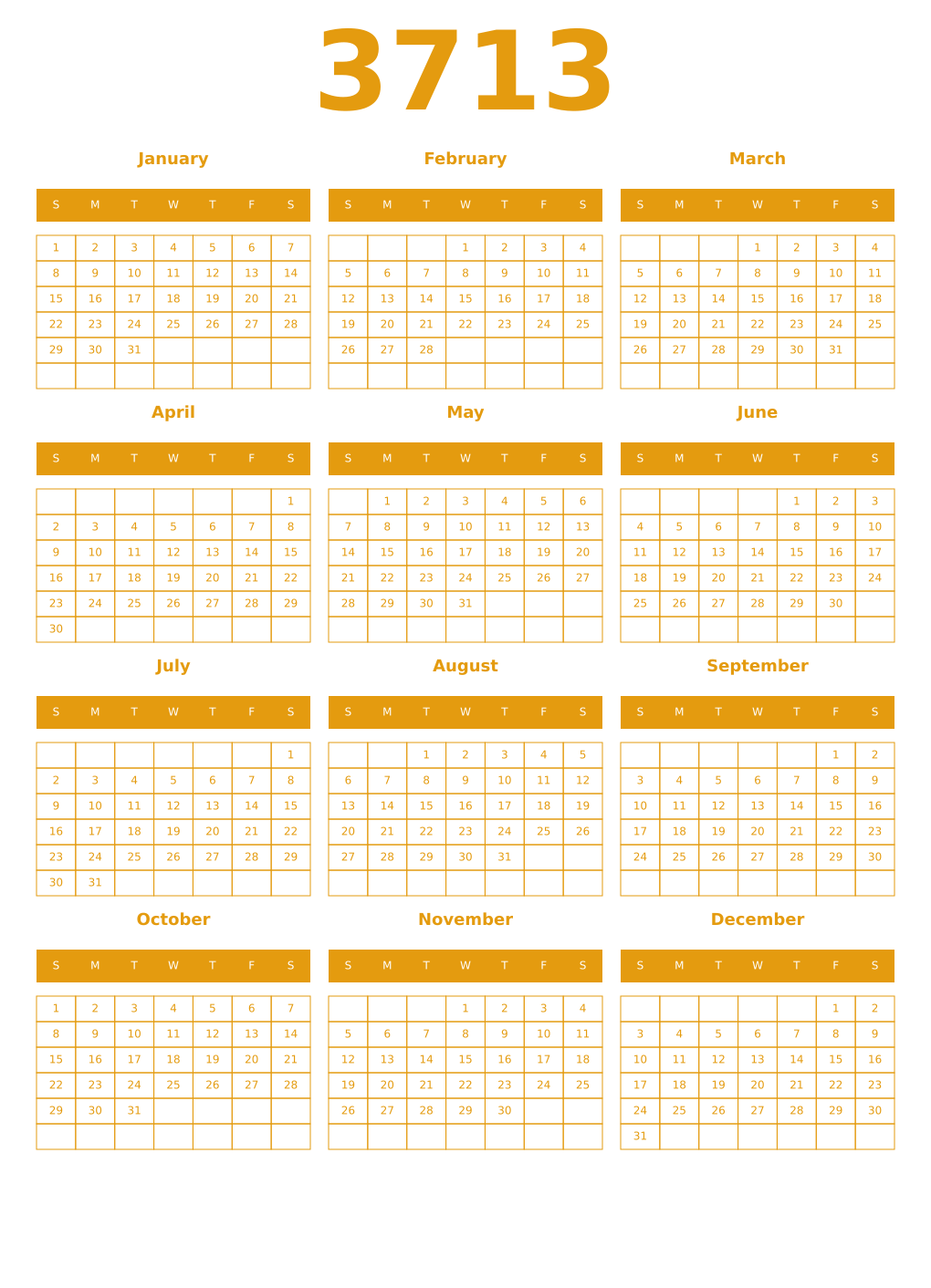 Printable 3713 Year Calendars gamboge