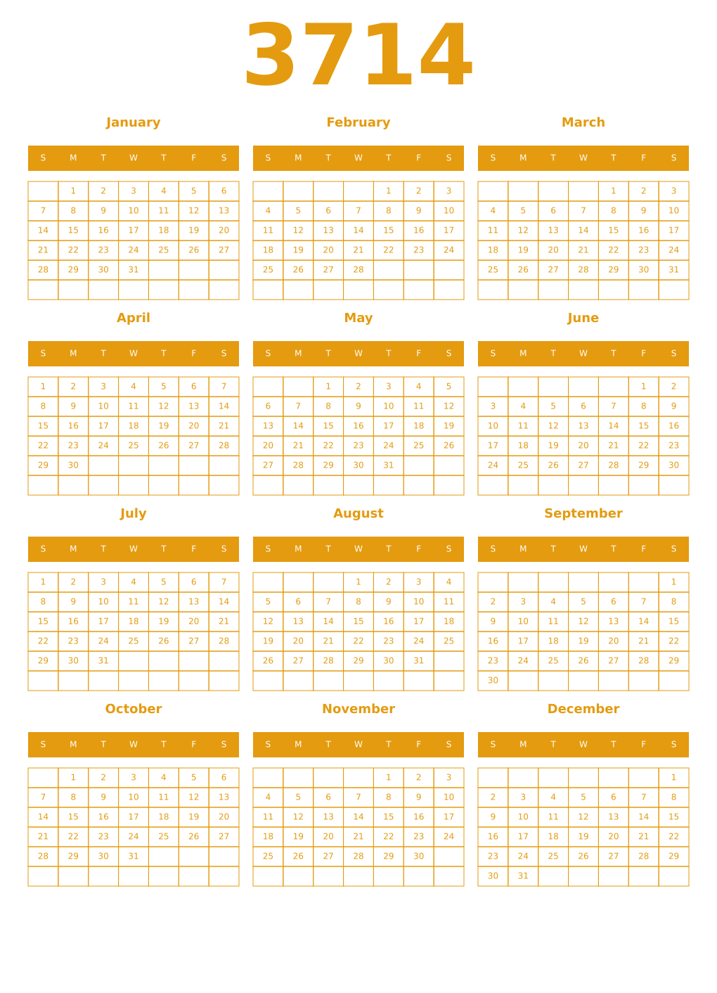 Printable 3714 Year Calendars gamboge