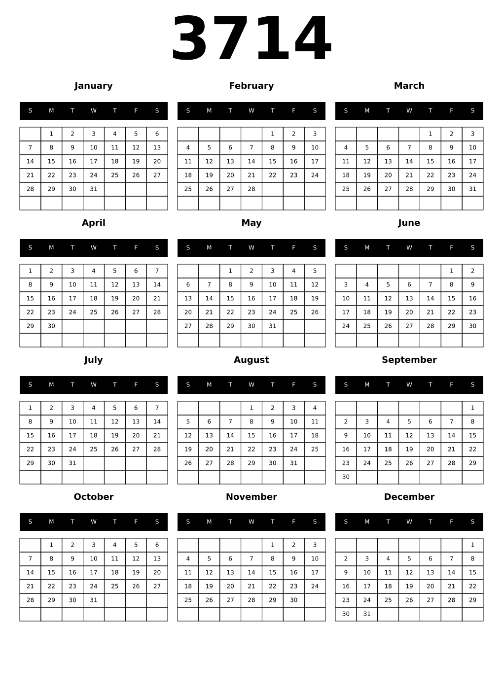 Printable 3714 Calendars