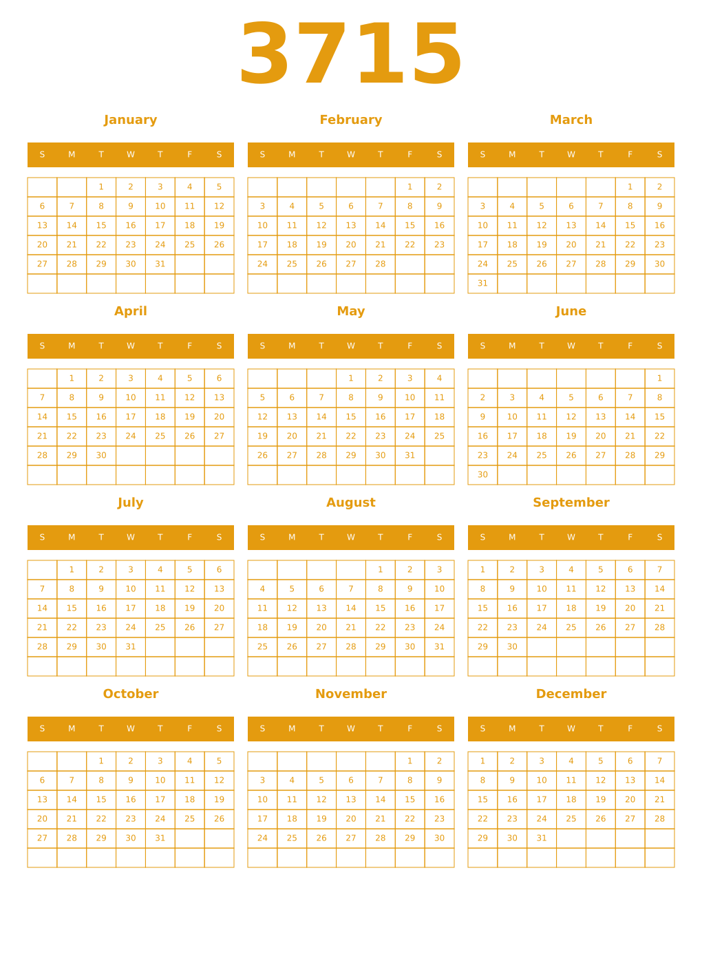 Printable 3715 Year Calendars gamboge