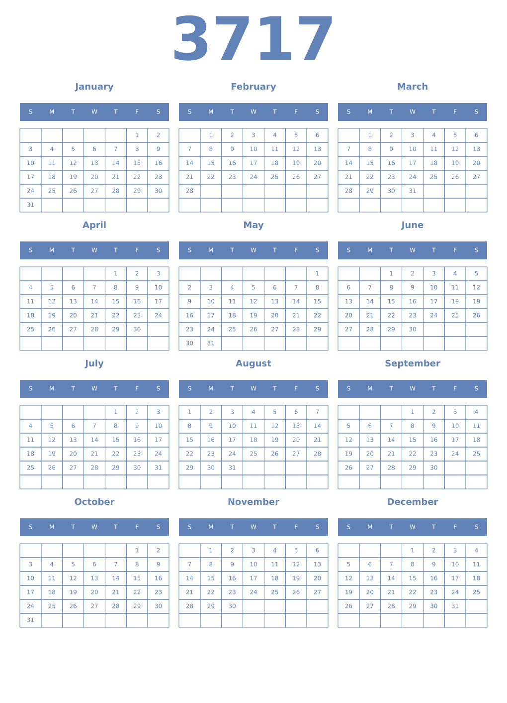 Printable 3717 Year Calendars glaucous