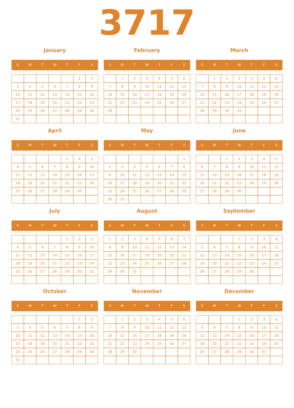 Printable 3717 Year Calendars orange