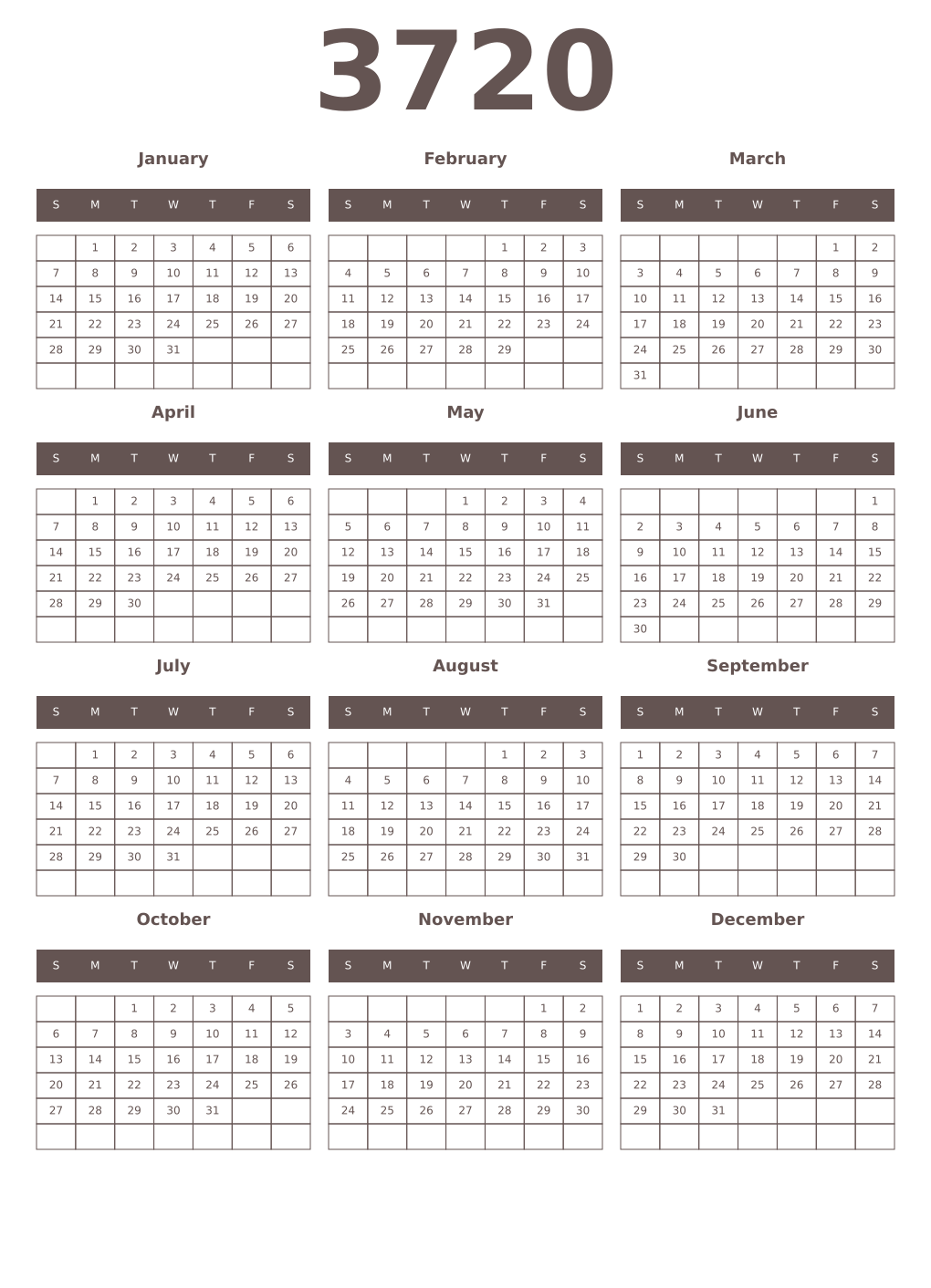 Printable 3720 Year Calendars wenge
