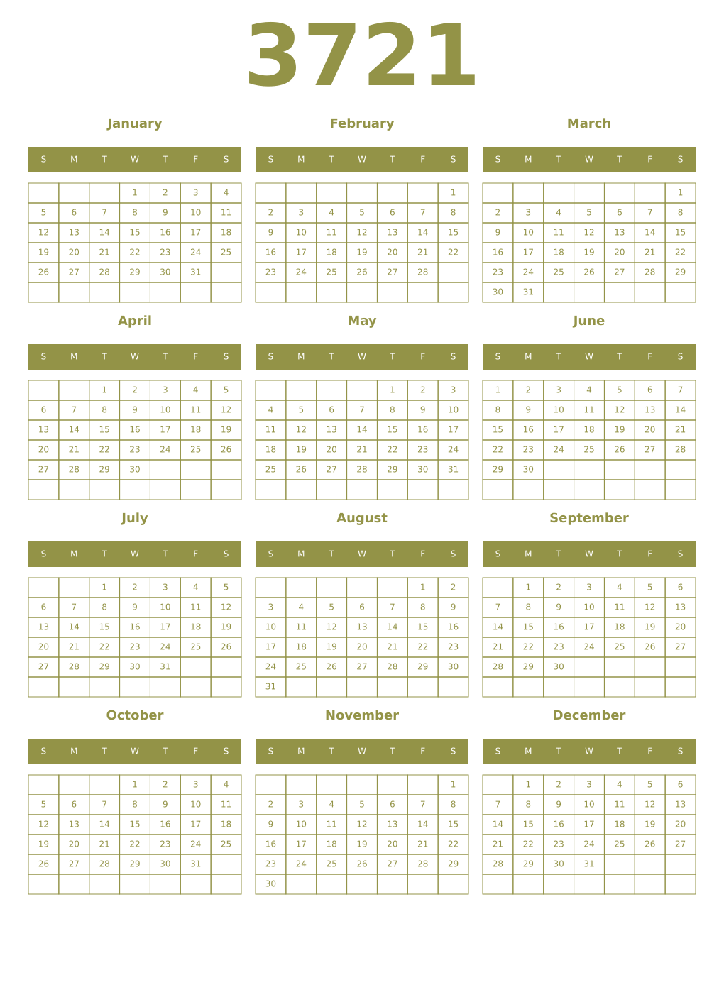 Printable 3721 Year Calendars eburnean