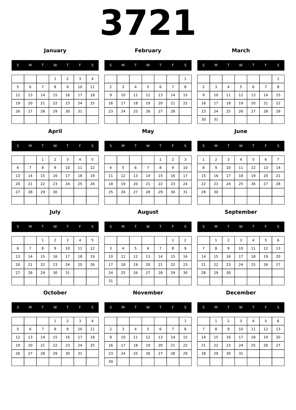 Printable 3721 Calendars