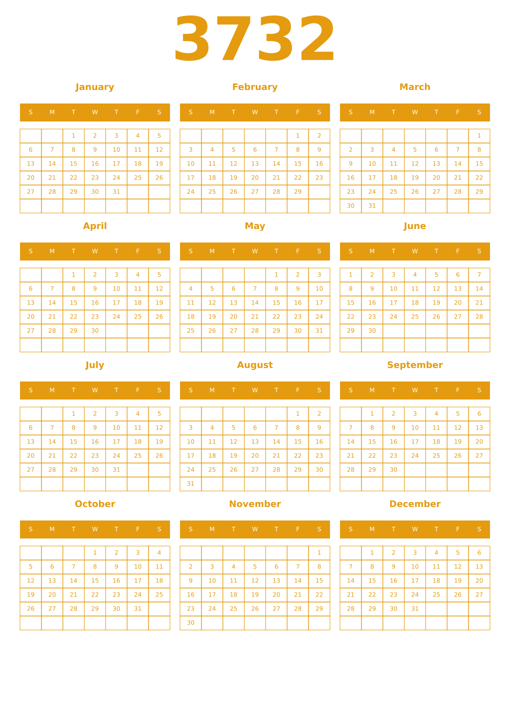 Printable 3732 Year Calendars gamboge