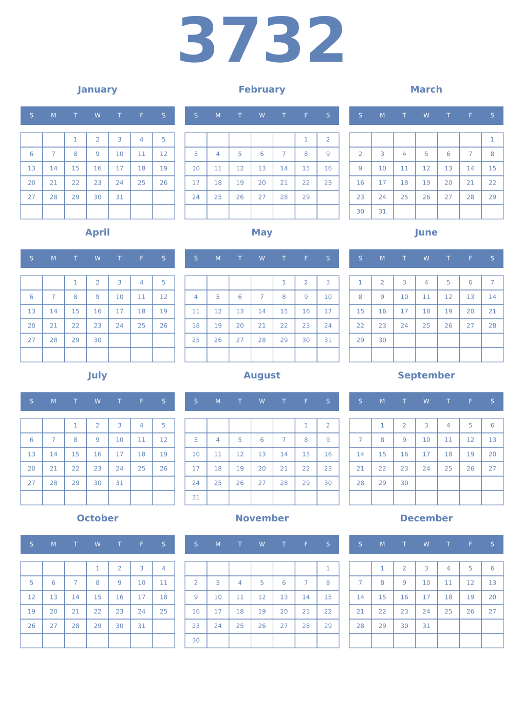 Printable 3732 Year Calendars glaucous