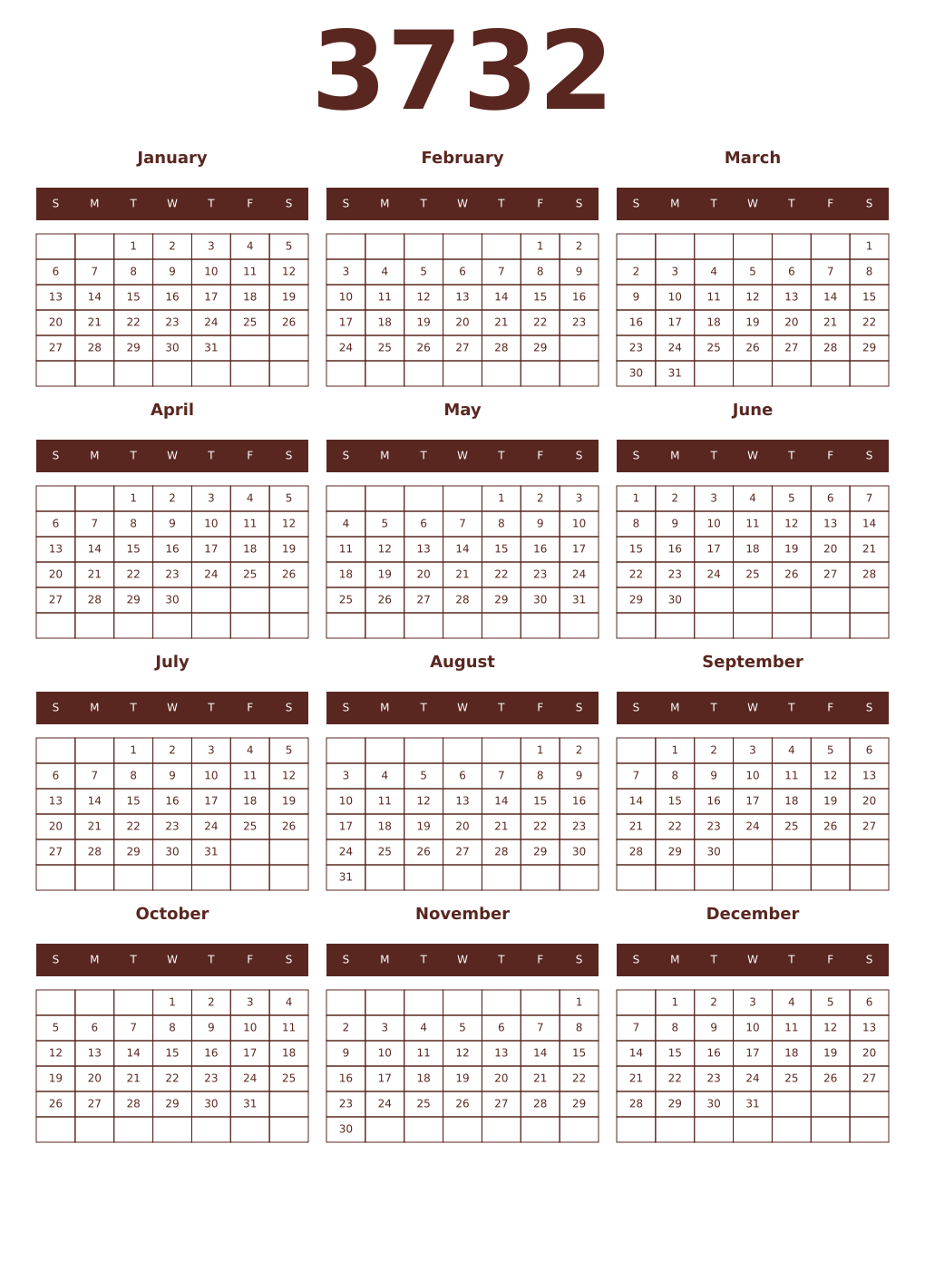 Printable 3732 Year Calendars mortuum