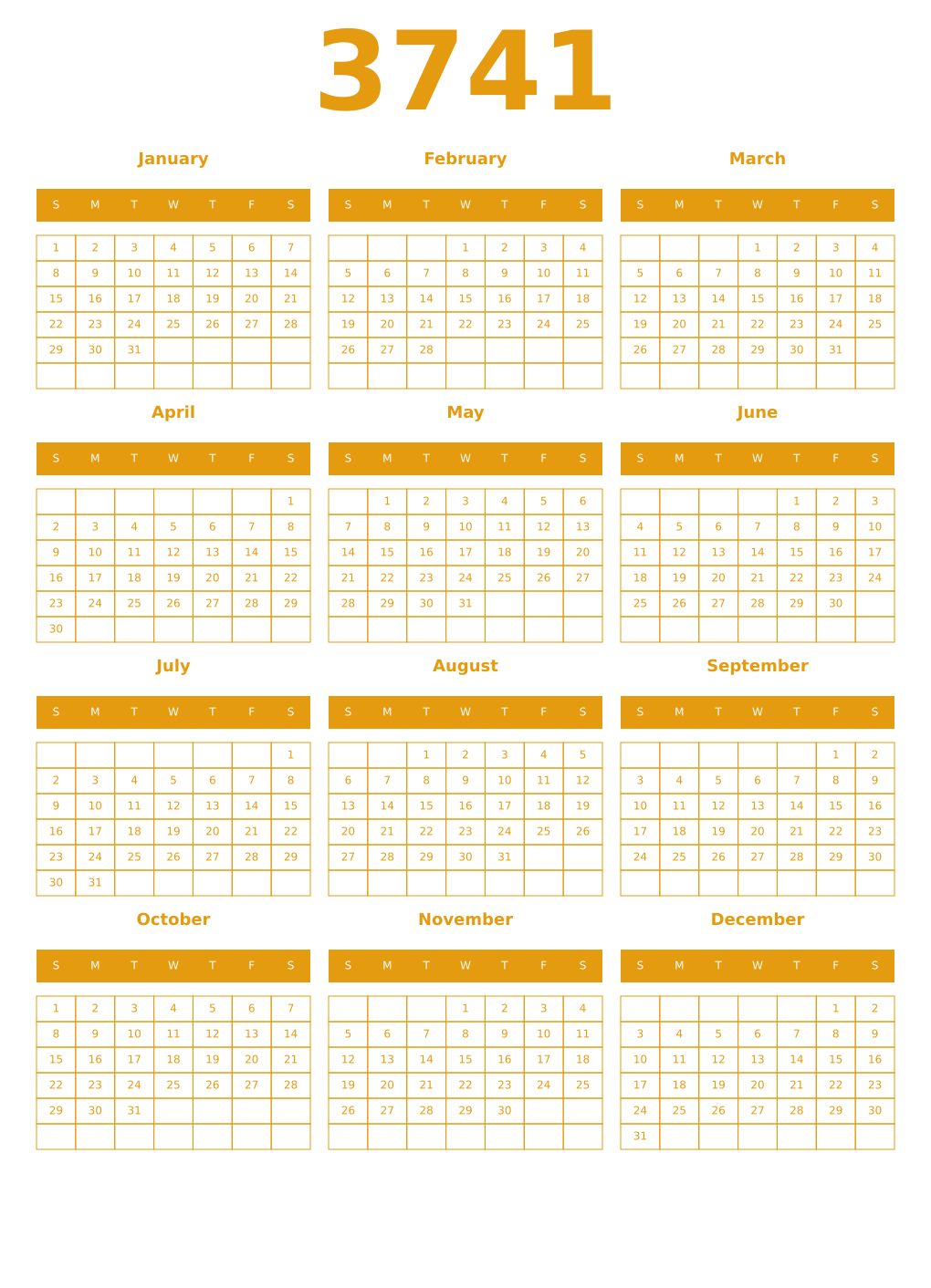 Printable 3741 Year Calendars gamboge