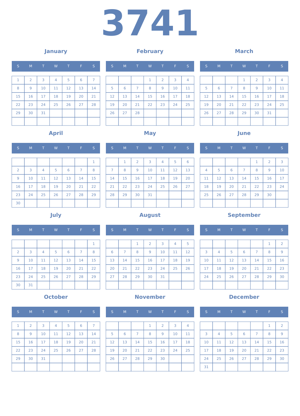 Printable 3741 Year Calendars glaucous