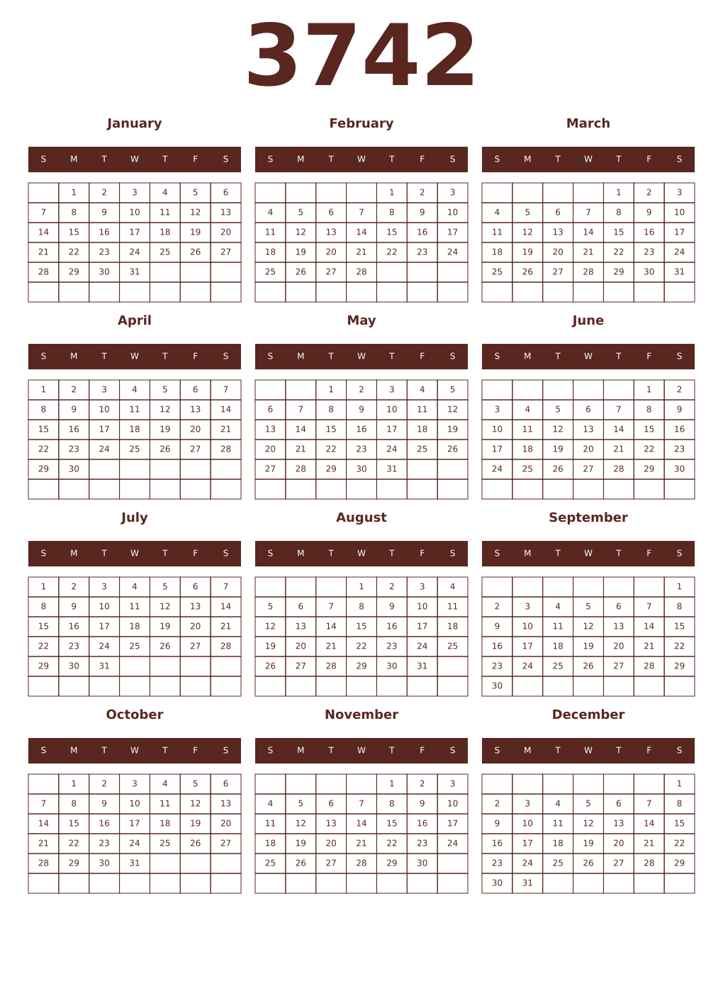 Printable 3742 Year Calendars mortuum