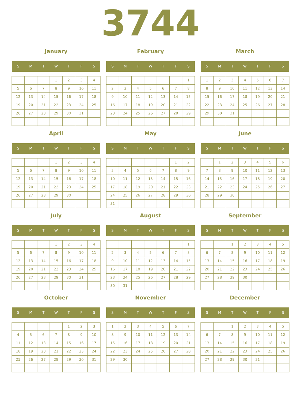 Printable 3744 Year Calendars eburnean