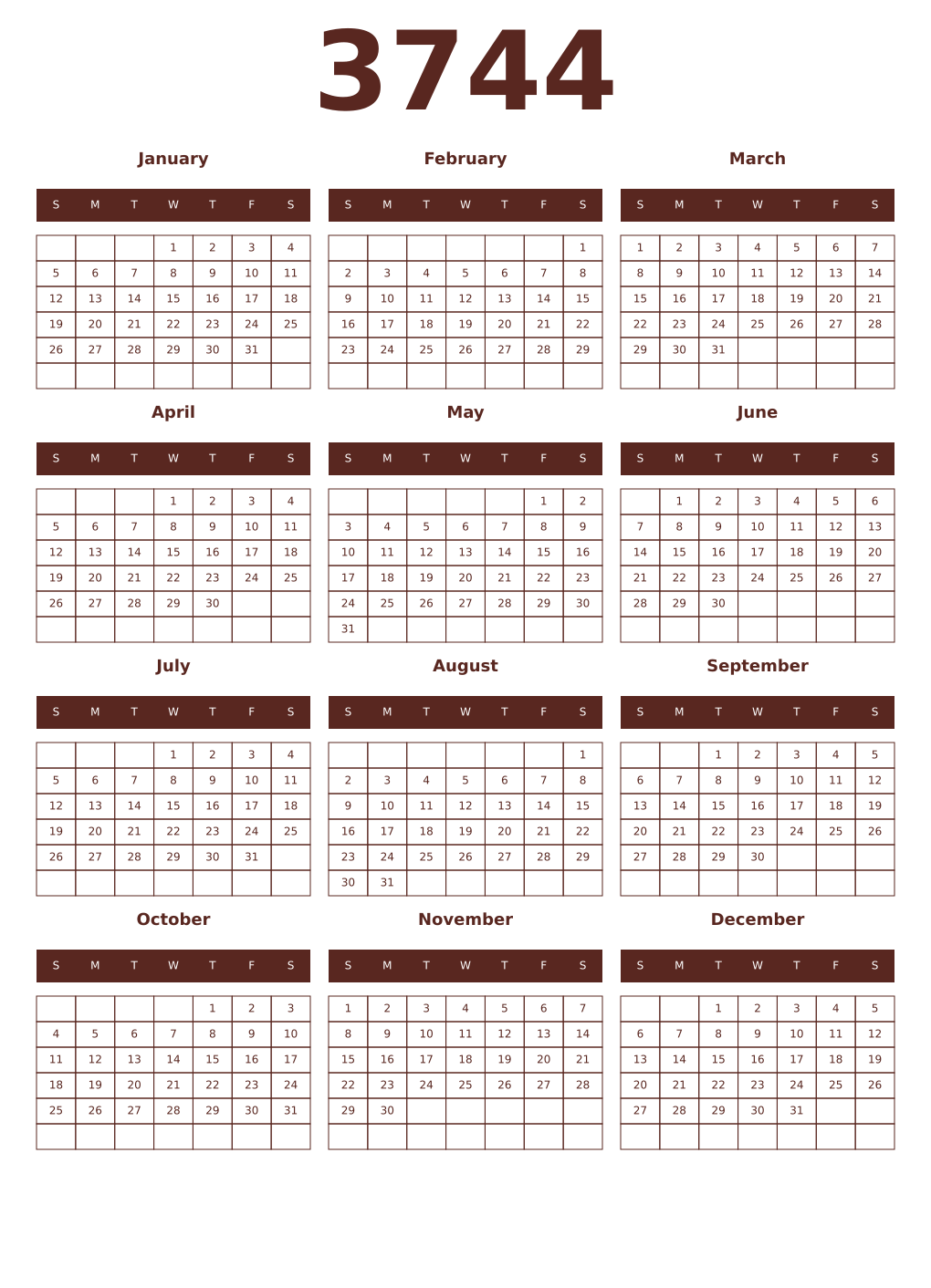 Printable 3744 Year Calendars mortuum